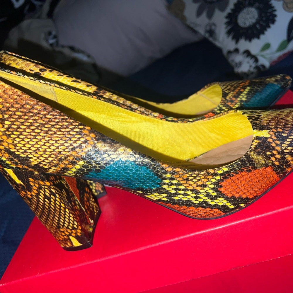 Colorful Snakeskin Patterned Women's Heels